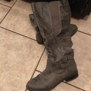 Gray zip up boots